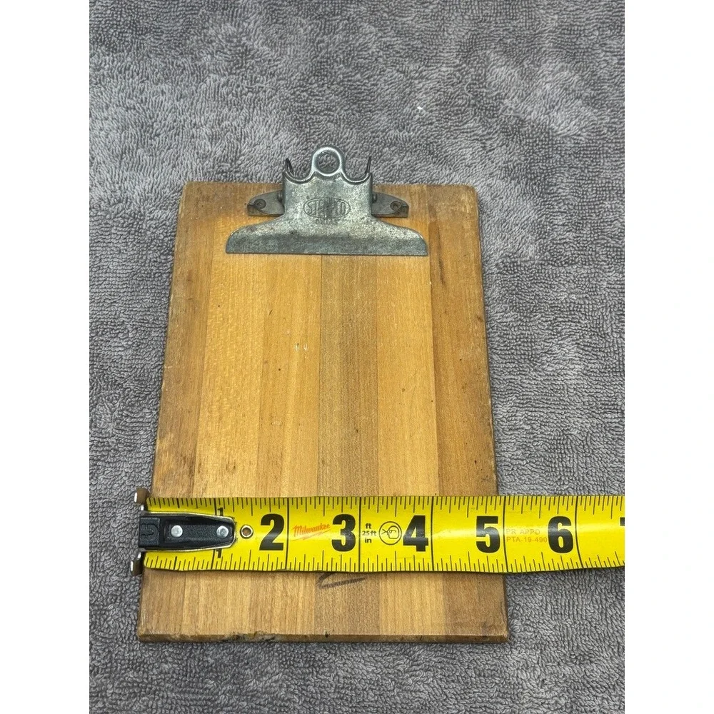 Vtg 60s Sten-Co Clipboard Wood Brown Industrial Slatted Metal Clip Dallas 7x5